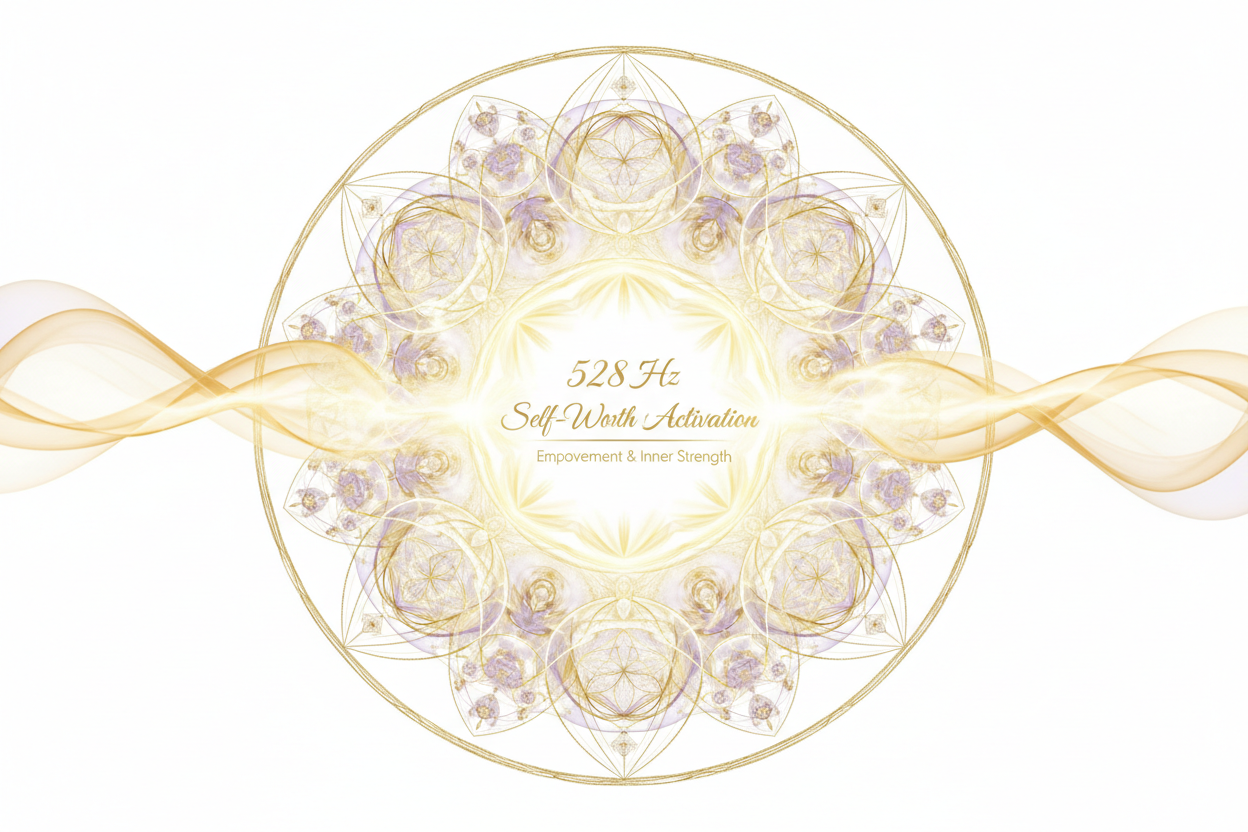 528 Hz Self-Worth Activation. White Background