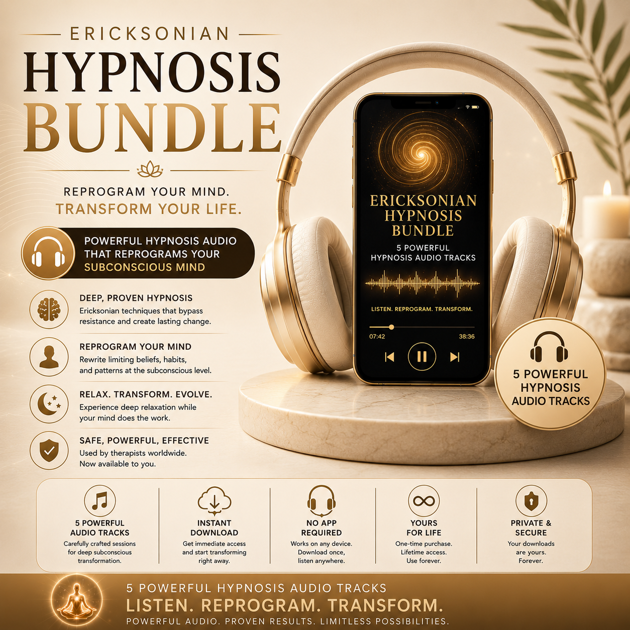 Ericksonian Hypnosis Bundle — 5 Tracks for Calm and Confidence | Human Reprogram
