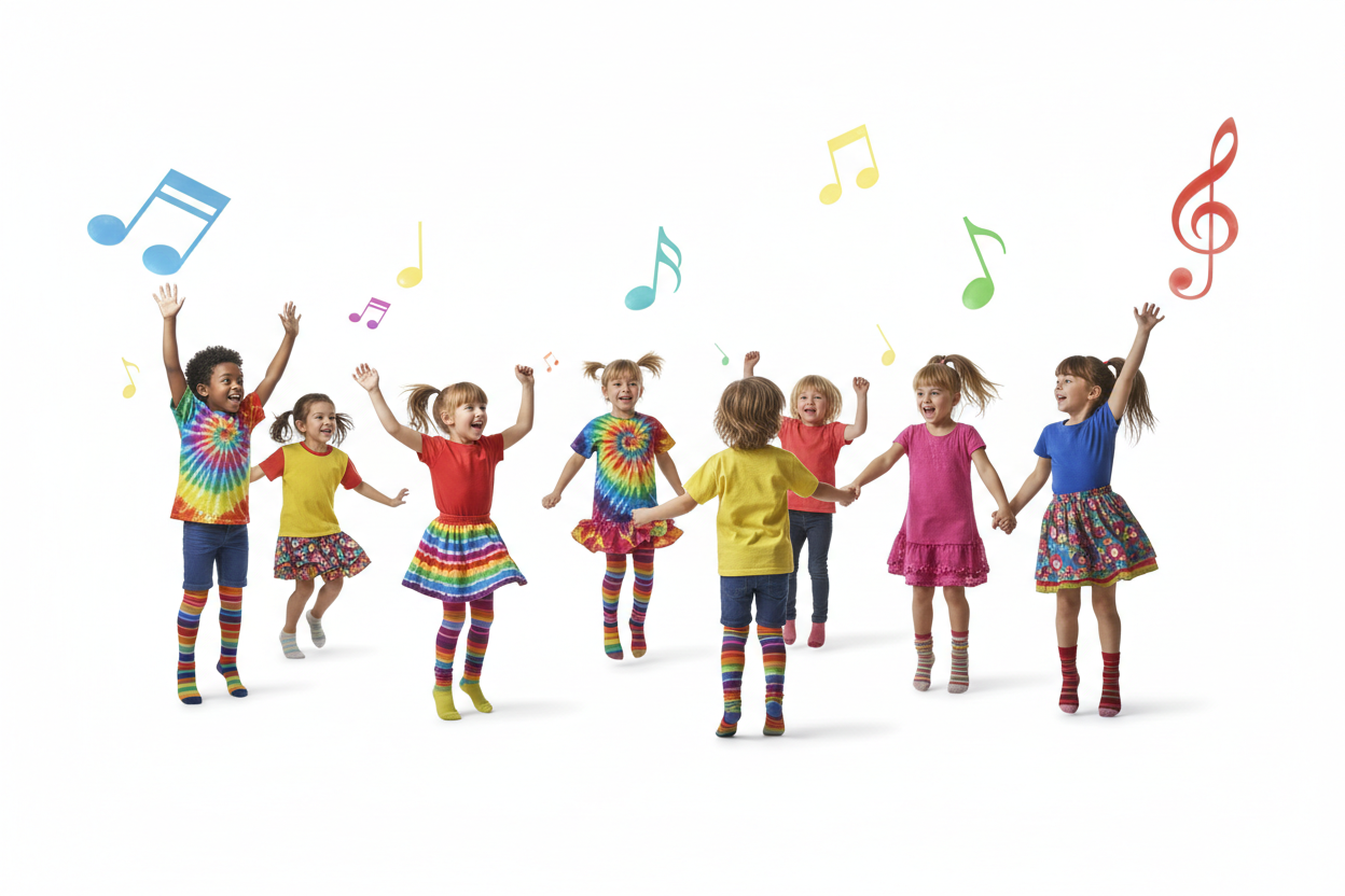 Happy Little Dance Kids Music. White Background