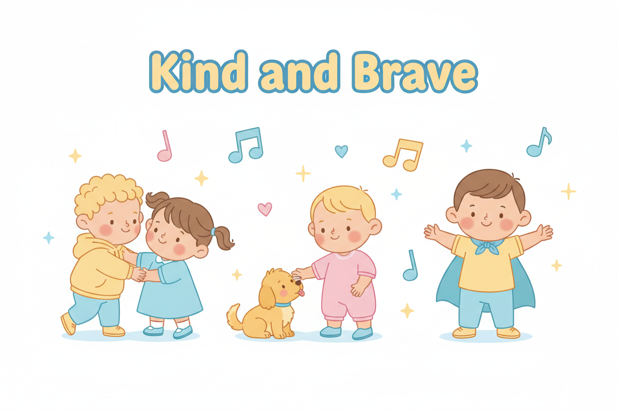 Kind and Brave – Toddler Confidence and Calm Song. White background