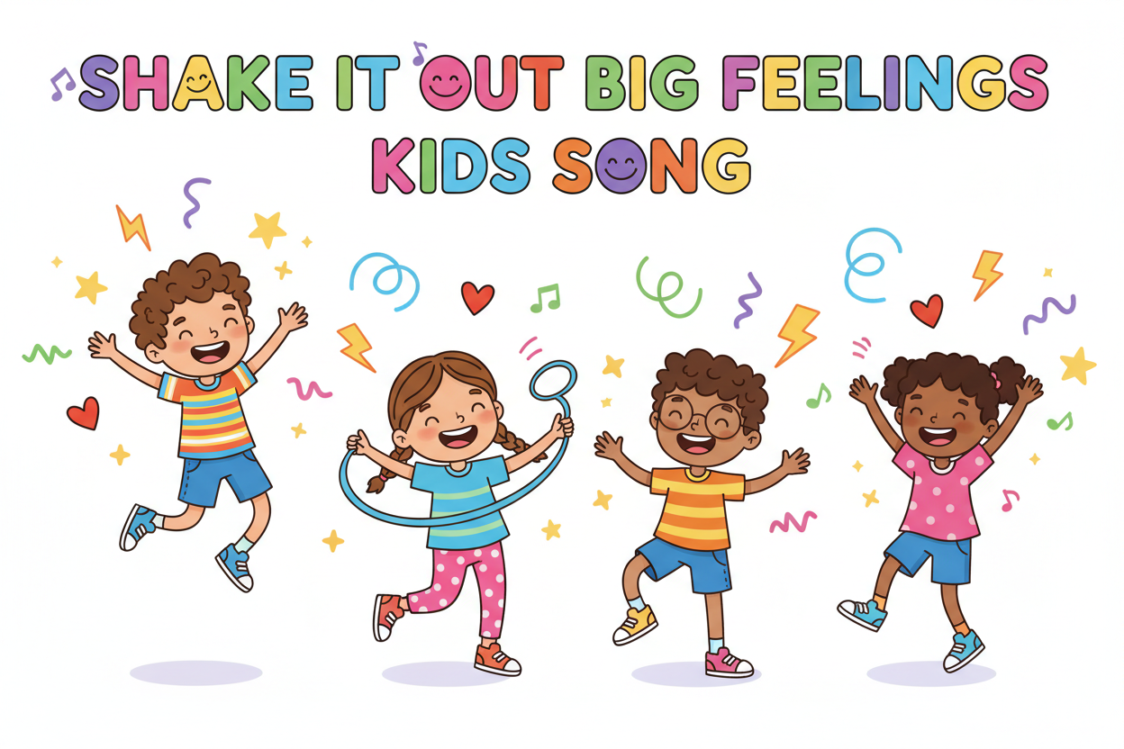 Shake It Out Big Feelings Kids Song. White Background